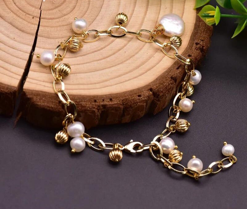 Chokore Link Chain Bracelet with White Freshwater Pearl