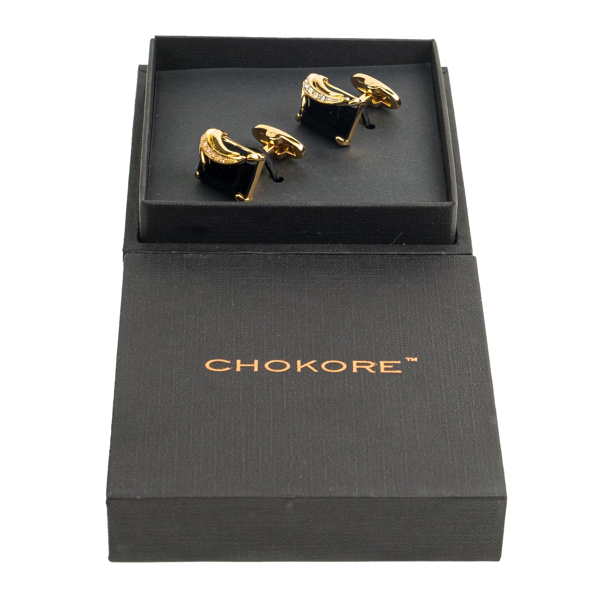 Chokore Black Agate Cufflinks with Gold Plating