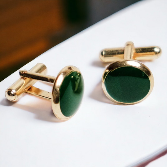 Chokore Round Gold Cufflinks (Green)
