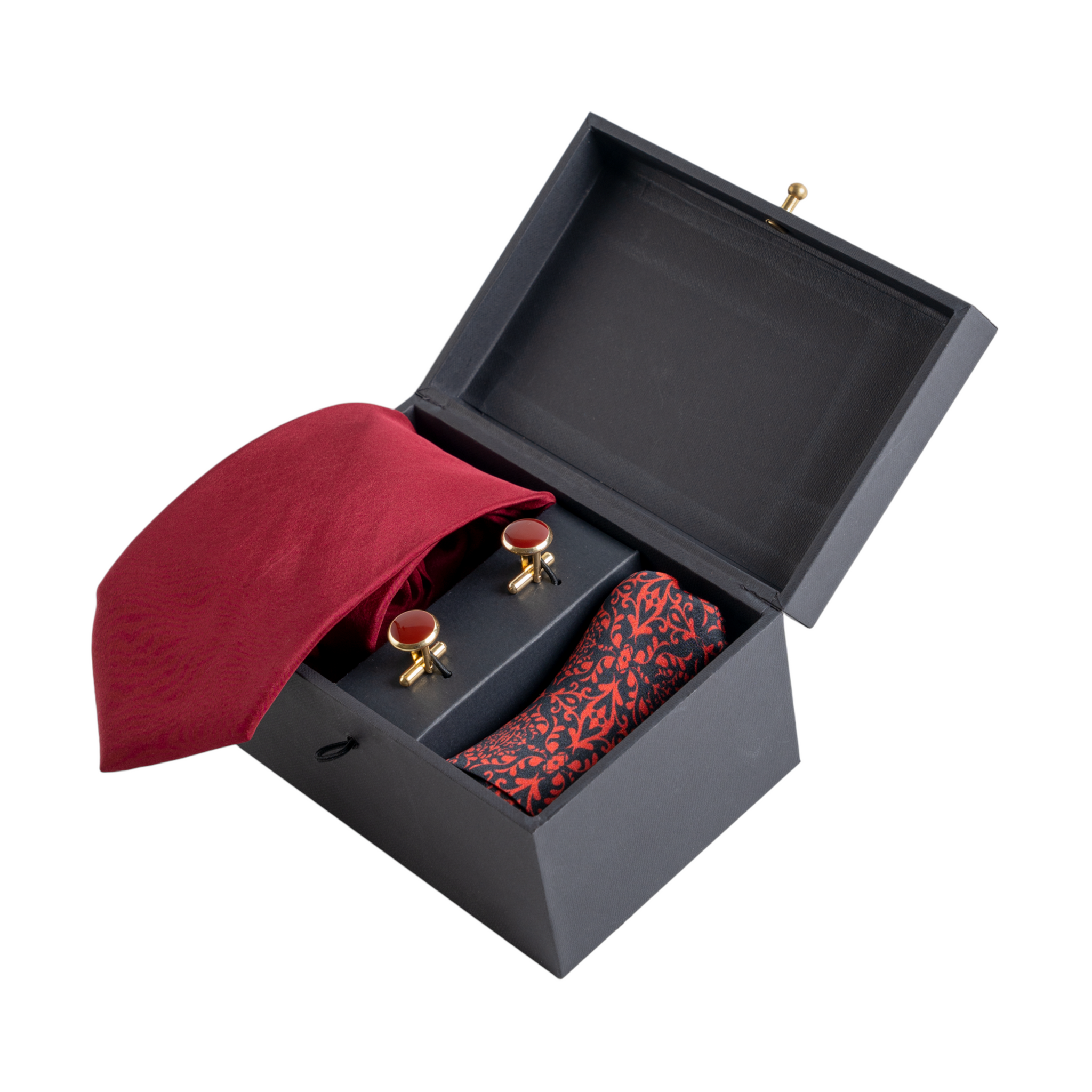 Chokore Special 3-in-1 Indian at Heart Gift Set, Burgundy (Pocket Square, Tie, & Cufflinks)