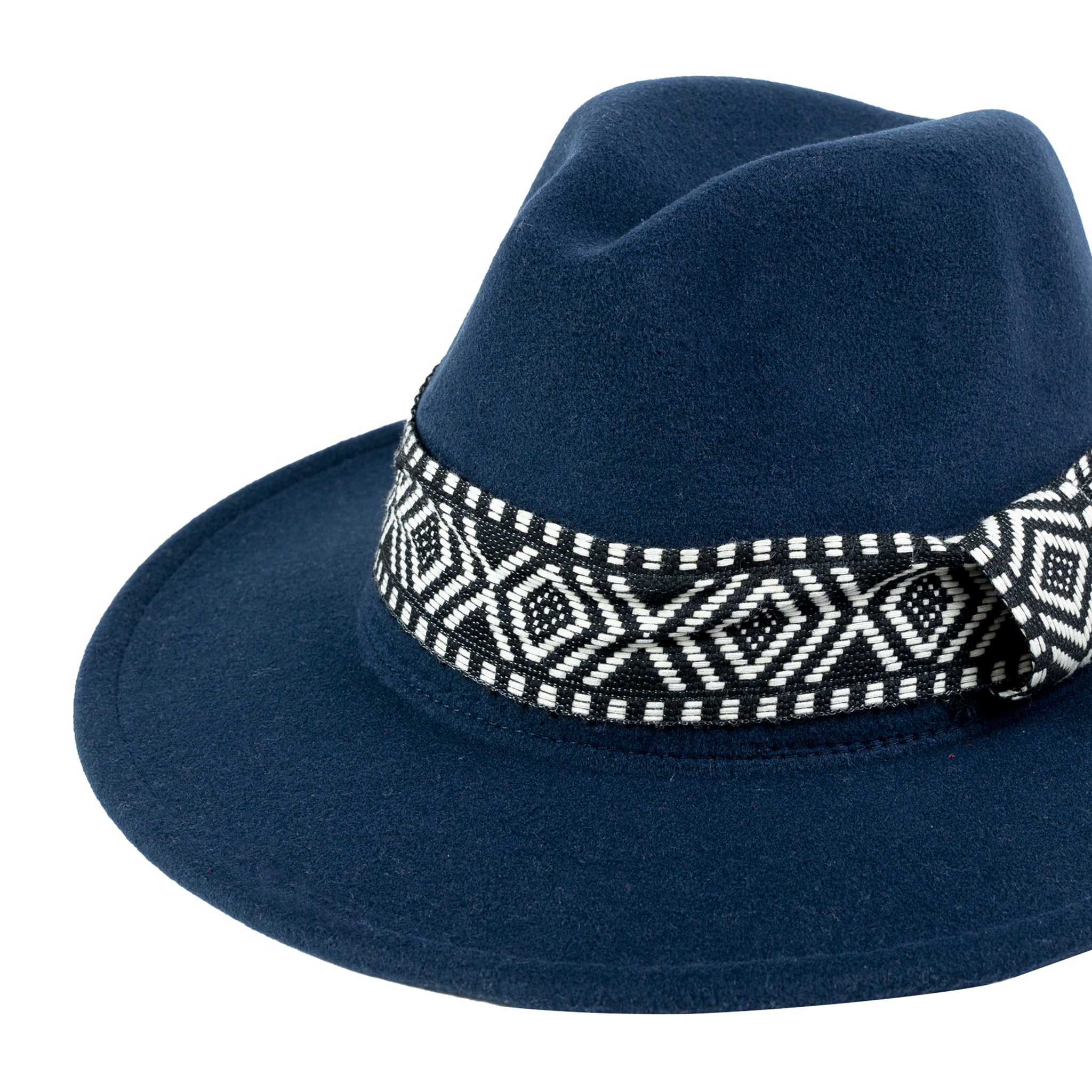Chokore Fedora Hat with Zig-Zag Belt (Navy Blue)