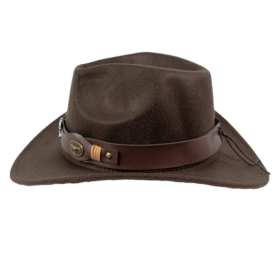 Chokore Pinched Cowboy Hat with Ox head Belt (Chocolate Brown)