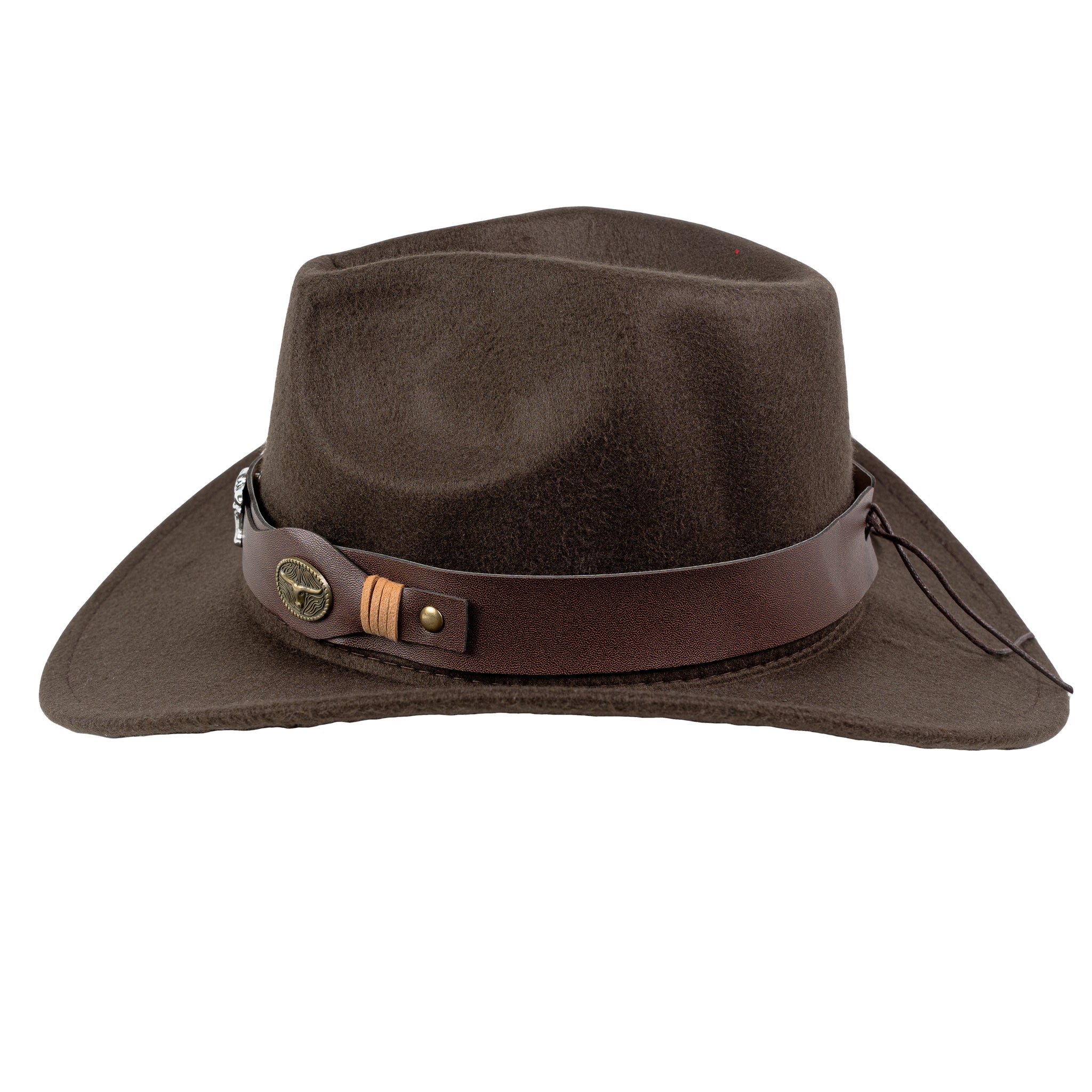 Chokore Pinched Cowboy Hat with Ox head Belt (Chocolate Brown)