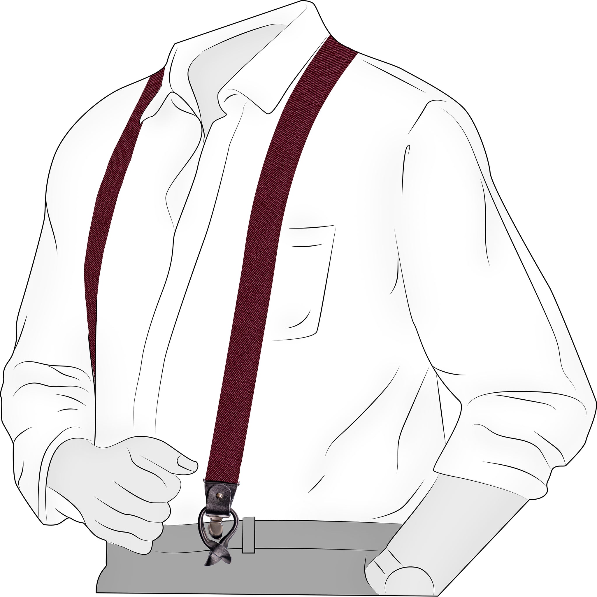 Chokore Y-shaped Plain Convertible Suspenders (Burgundy)