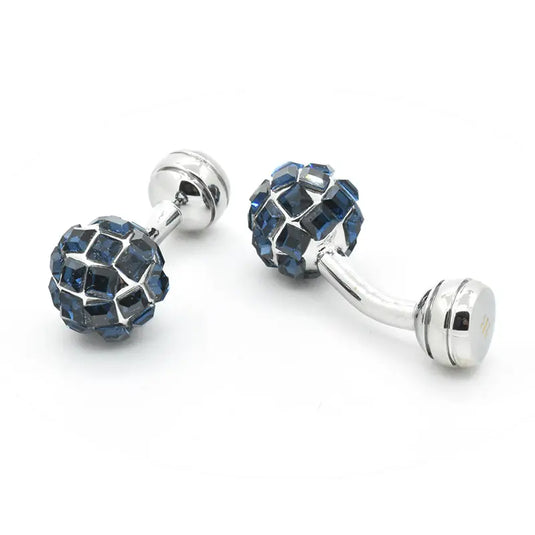 Blue Crystal Sphere Silver Brass Cufflinks – Festive & Wedding Wear