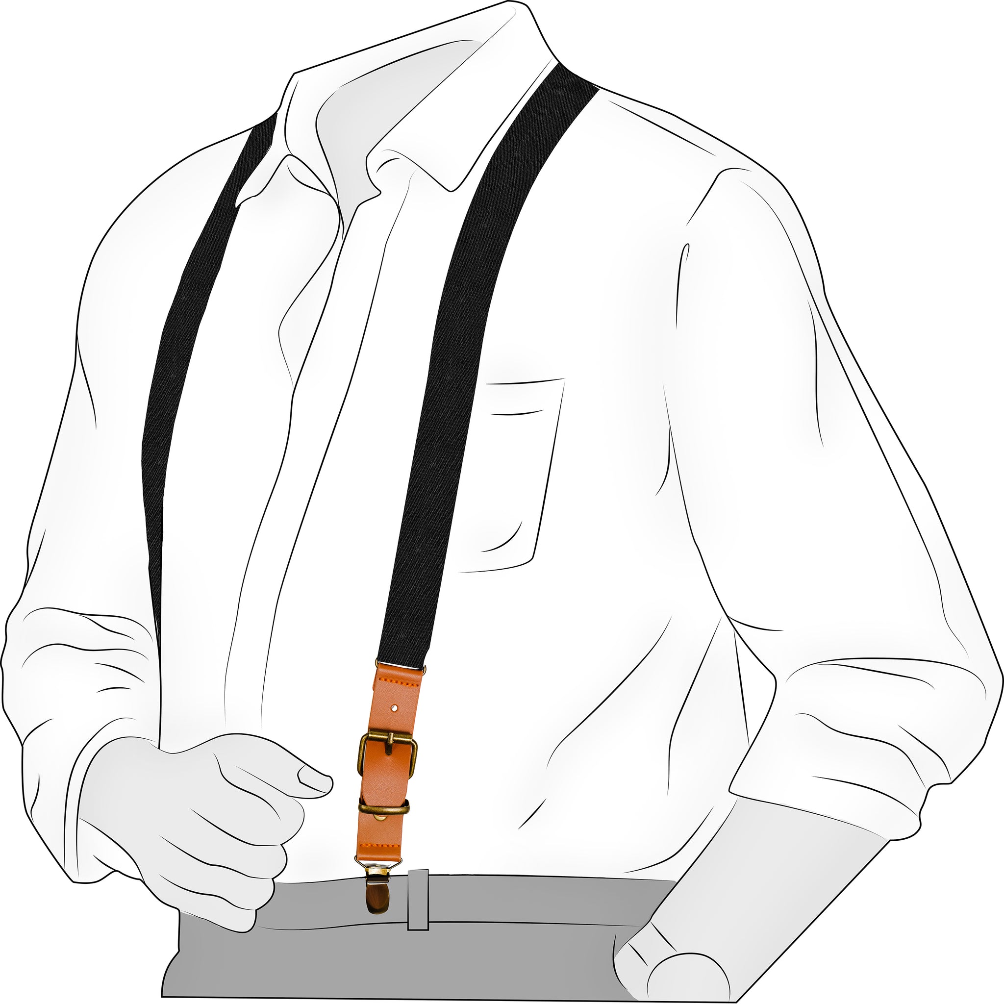 Chokore Y-shaped Suspenders with Leather detailing and adjustable Elastic Strap (Black)