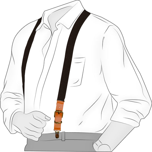 Chokore Y-shaped Suspenders, Vegan Leather Detailing, 3 Clips (Chocolate Brown)