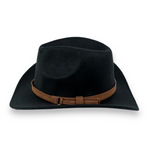 Chokore Chokore Pinched Cowboy Hat with PU Leather Belt (Black) 