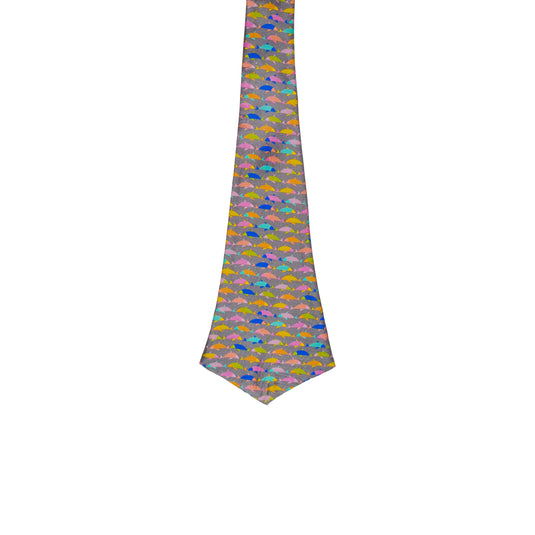 Chokore Grey & Multi-coloured Fish Silk Reversible Cravat