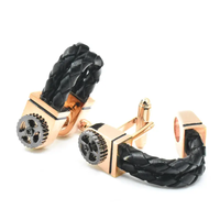 Chokore Chokore Braided Leather Cufflinks with Miniature Gear