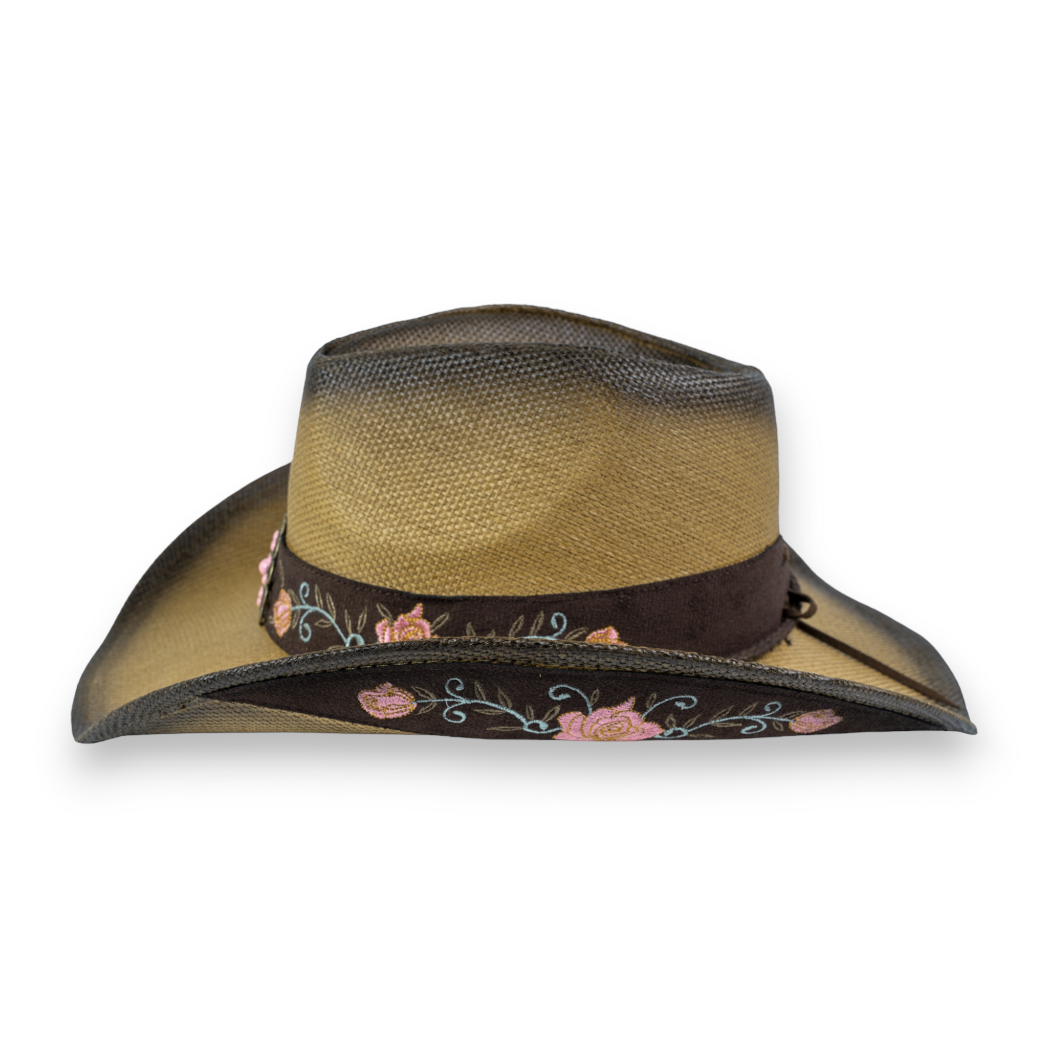 Chokore Embroidered Straw Cowboy Hat with Windproof Rope (Khaki)