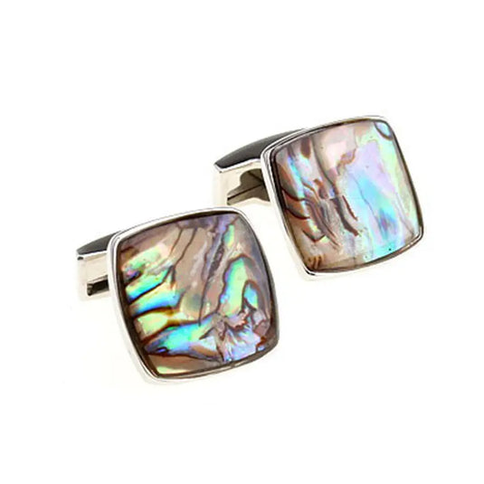 Natural Abalone Shell Stone Square Silver Brass Cufflinks – Luxury & Formal Wear