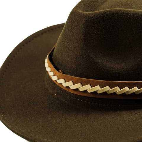 Chokore Cowboy Hat with Braided PU Belt (Forest Green) - Chokore Cowboy Hat with Braided PU Belt (Forest Green)