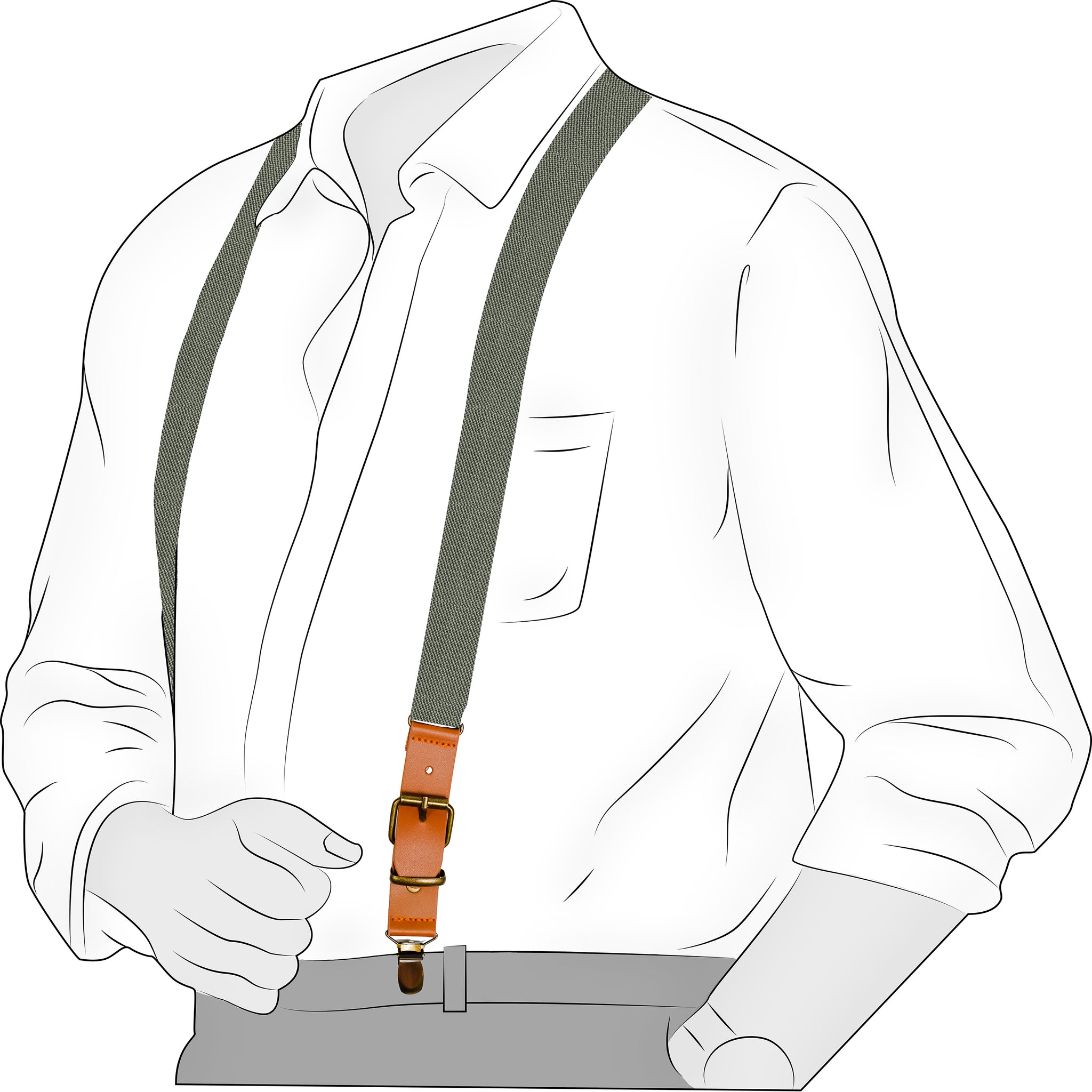 Chokore Y-shaped Suspenders with Leather detailing and adjustable Elastic Strap (Lichen)