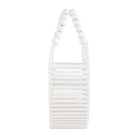 Chokore Bamboo Tote with bead handle - Handcrafted Basket Bag for Women. White