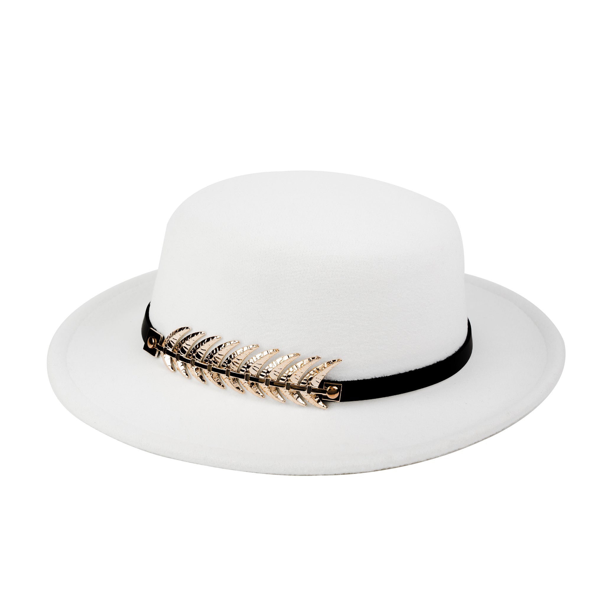 Chokore Party Panama Hat with Leaf Buckle (White)
