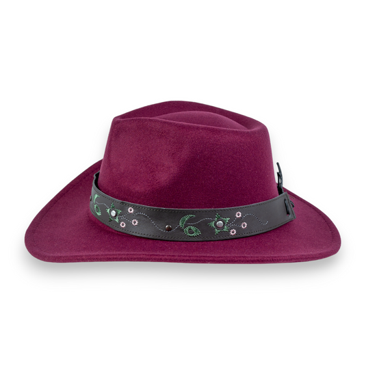 Chokore Tibetan Style Embroidered Cowboy Hat (Wine Red)