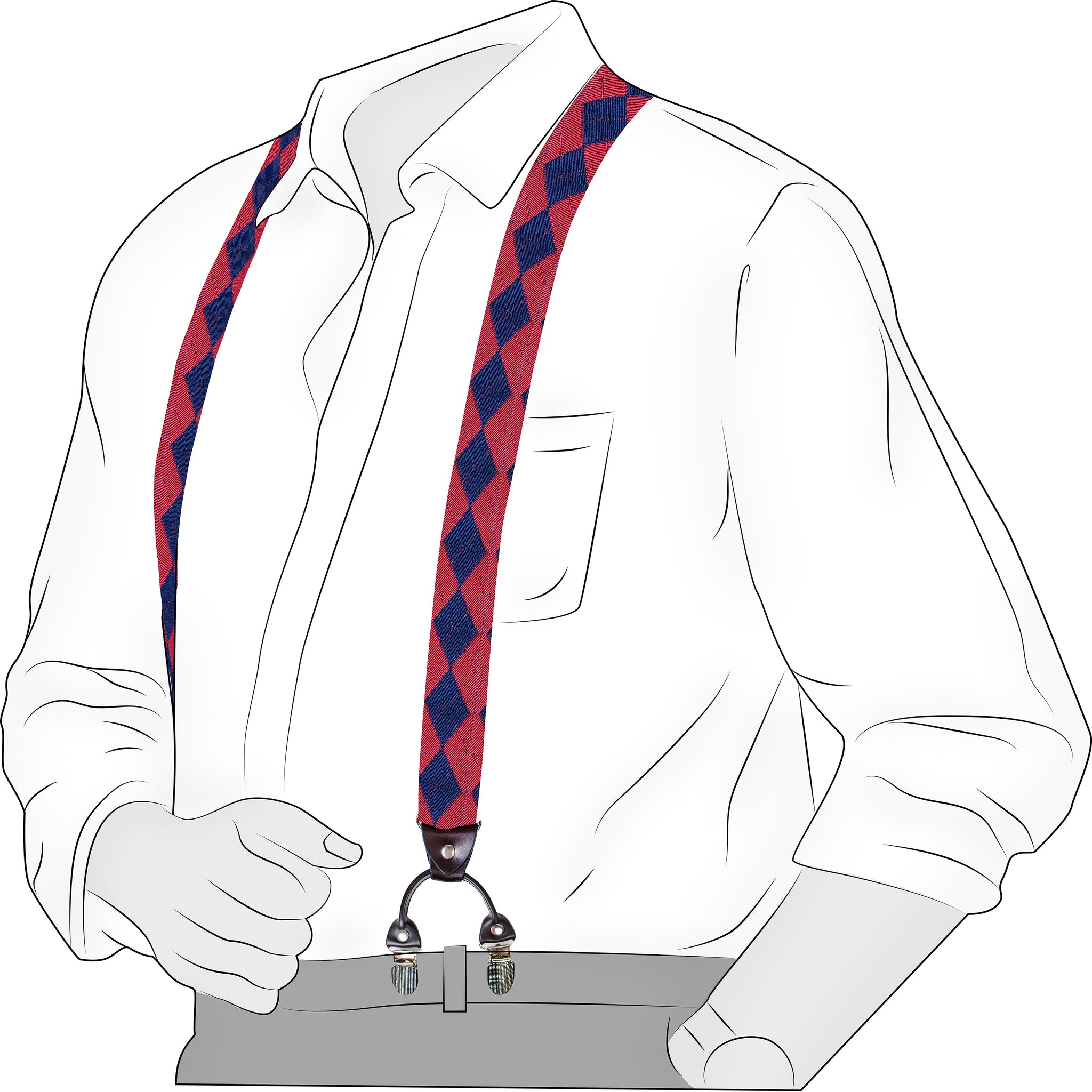 Chokore Stretchy Y-shaped Suspenders with 6-clips (Navy Blue & Red)