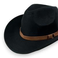 Chokore Chokore Pinched Cowboy Hat with PU Leather Belt (Black)
