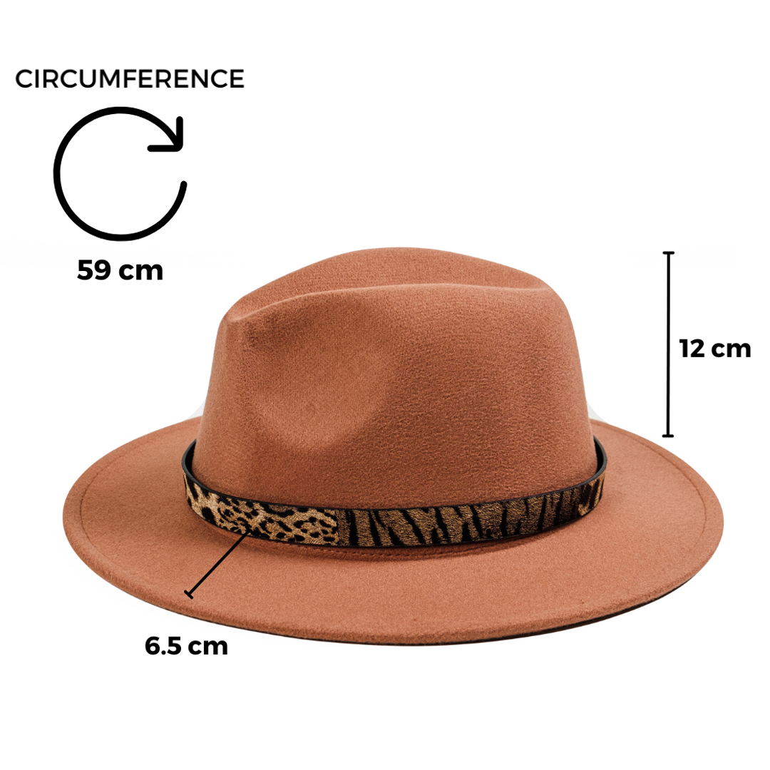 Chokore Fedora Hat with Leopard Belt (Beige)