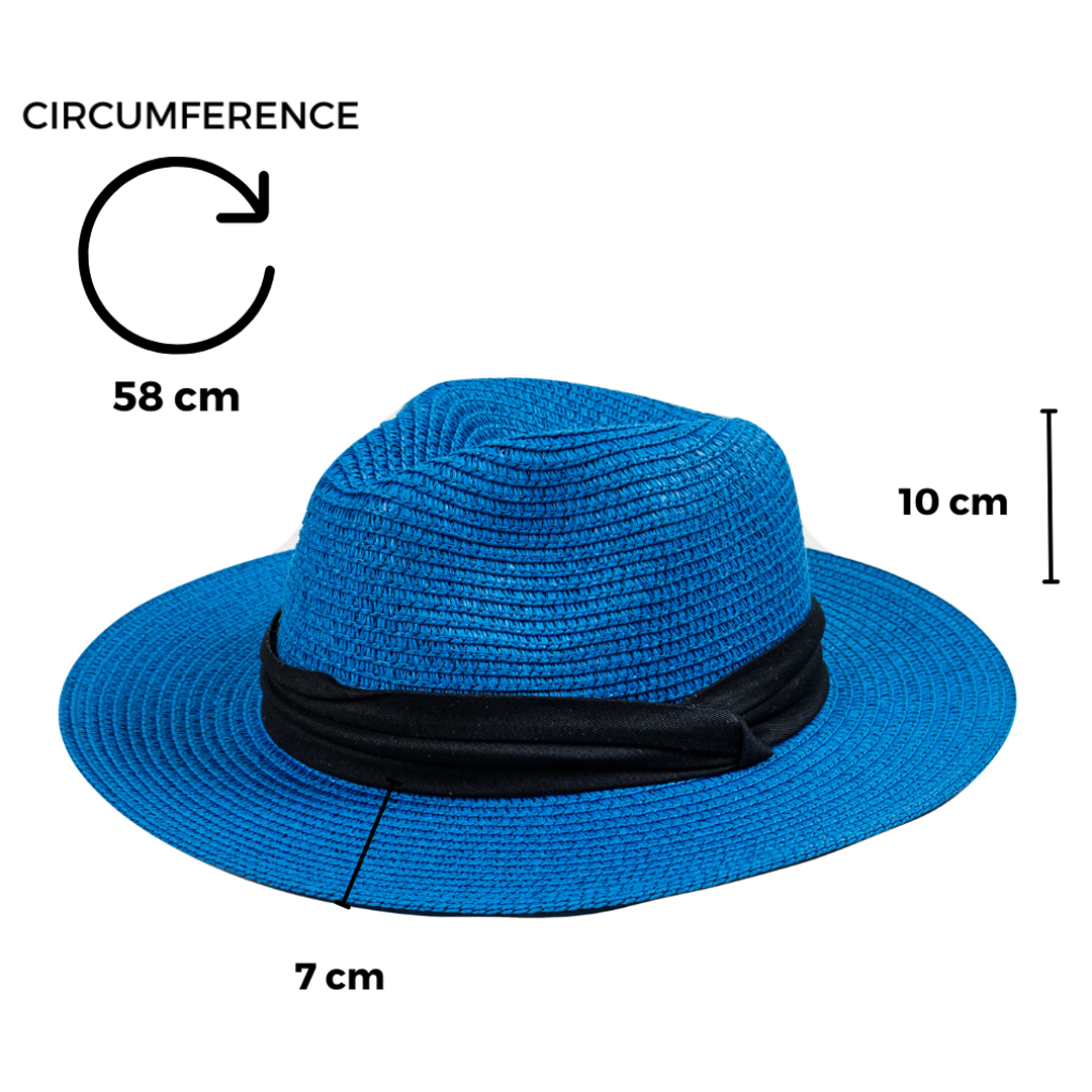 Chokore Straw Fedora Hat with Wide Brim (Blue)