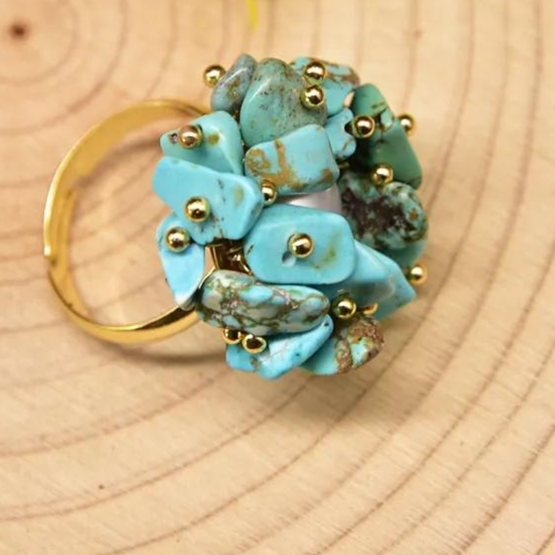 Chokore Turquoise Stone Ring with Golden Pearl