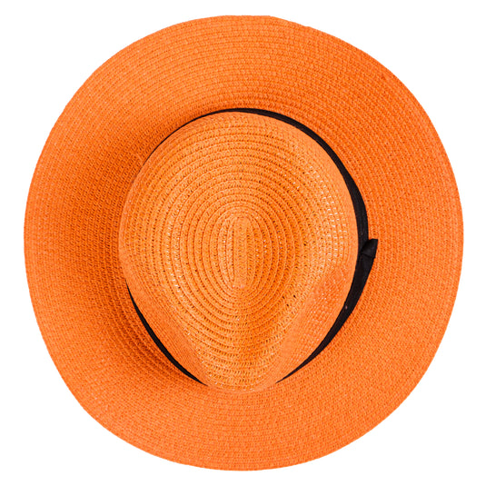Chokore Straw Fedora Hat with Wide Brim (Orange)