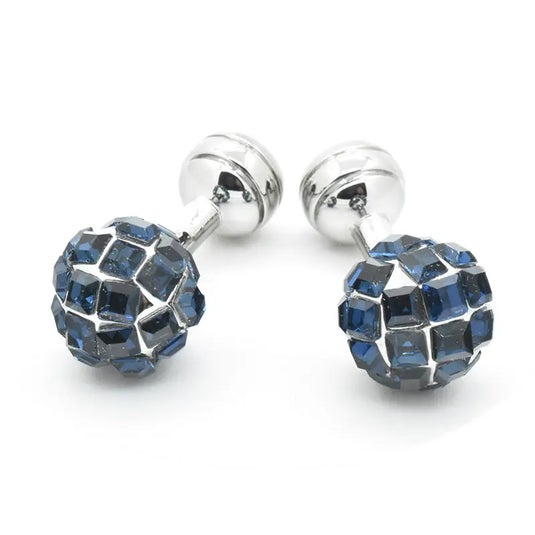 Blue Crystal Sphere Silver Brass Cufflinks – Festive & Wedding Wear