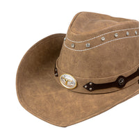 Chokore Chokore PU Leather Cowboy Hat with Ox Head (Camel)