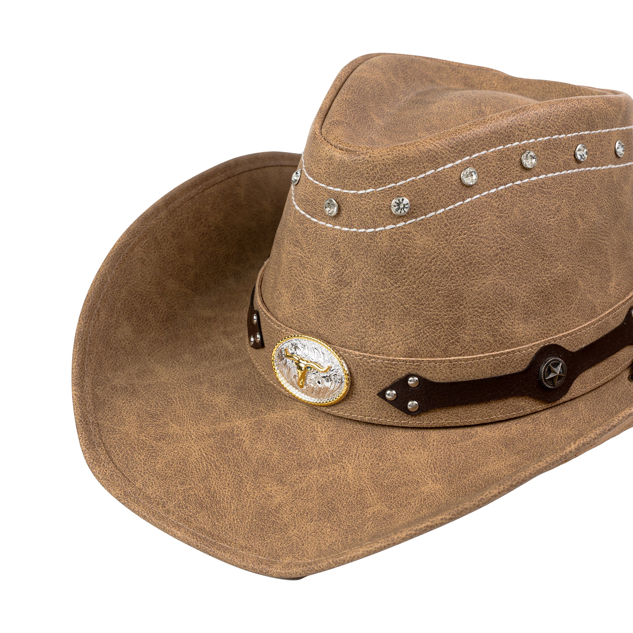 Chokore PU Leather Cowboy Hat with Ox Head (Camel)