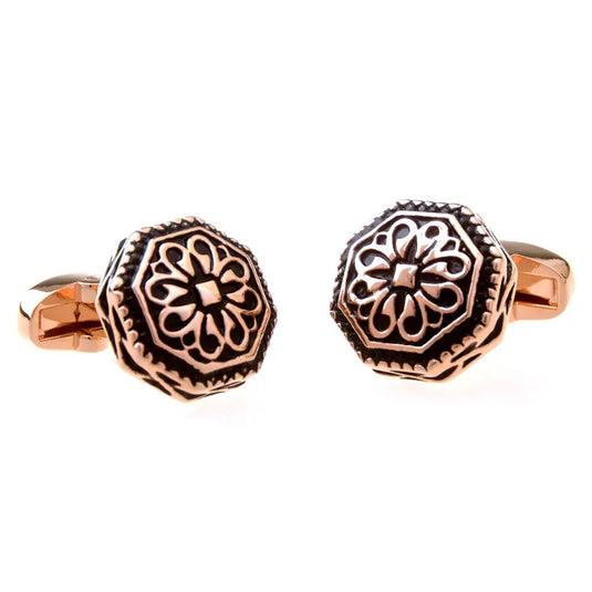 Antique Octagonal Floral Brass Cufflinks – Festive & Formal Wear