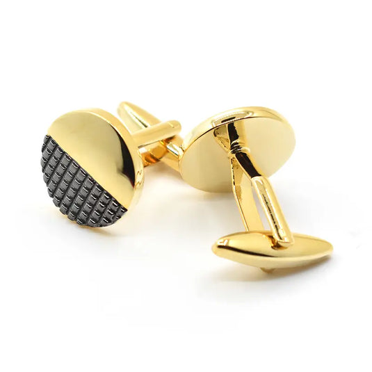 Half-Textured Gold & Black Brass Cufflinks – Modern Formal Wear