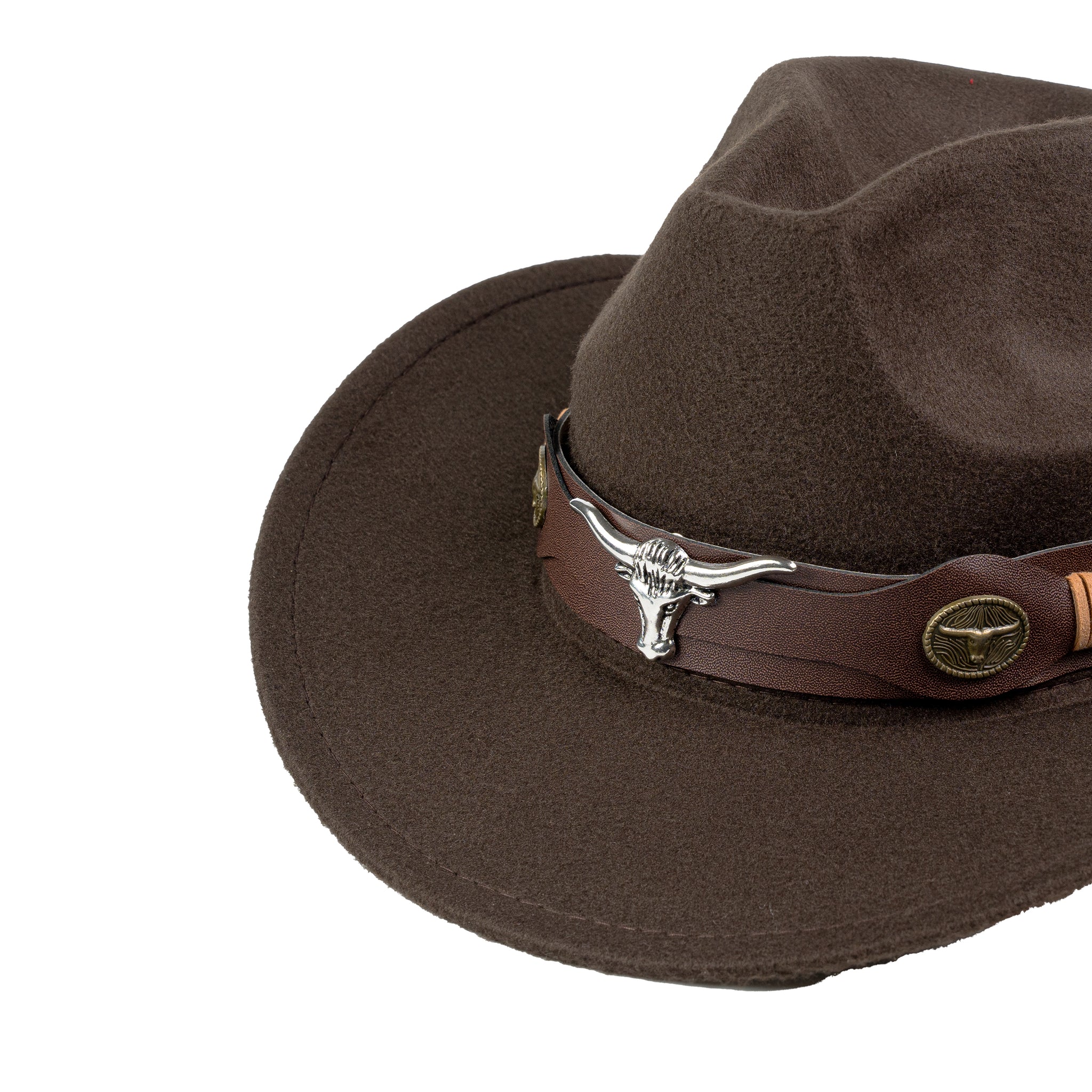 Chokore Pinched Cowboy Hat with Ox head Belt (Chocolate Brown)