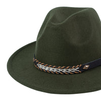Chokore Chokore Fedora Hat with Braided PU Leather Belt (Forest Green)
