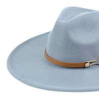 Chokore Chokore Fedora Hat with PU Leather Belt and Buckle (Light Gray)