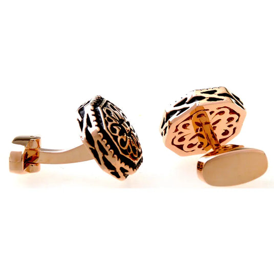 Antique Octagonal Floral Brass Cufflinks – Festive & Formal Wear