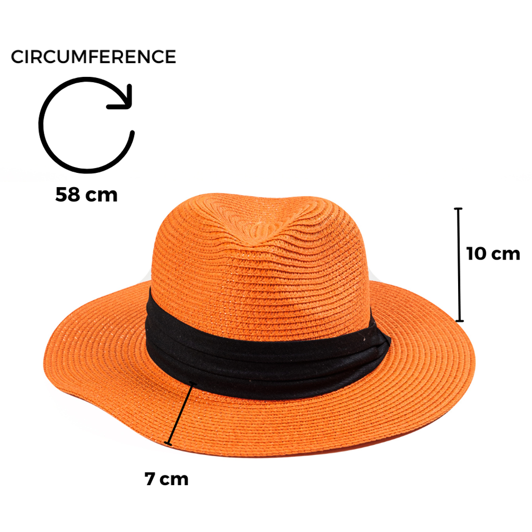 Chokore Straw Fedora Hat with Wide Brim (Orange)