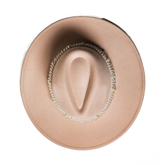 Chokore Pearl embellished Fedora Hat (Beige)