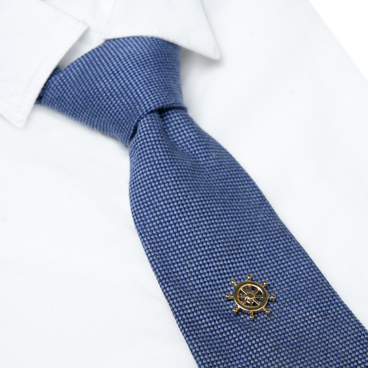 Gold Ship Wheel Brass Tie Tack â€“ Nautical-Inspired Formal Wear