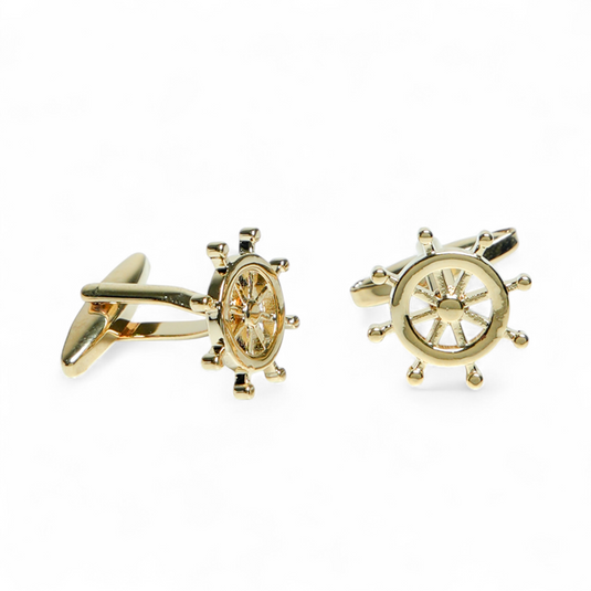 Golden Ship Wheel Brass Cuff Links – Nautical Elegant Accessory