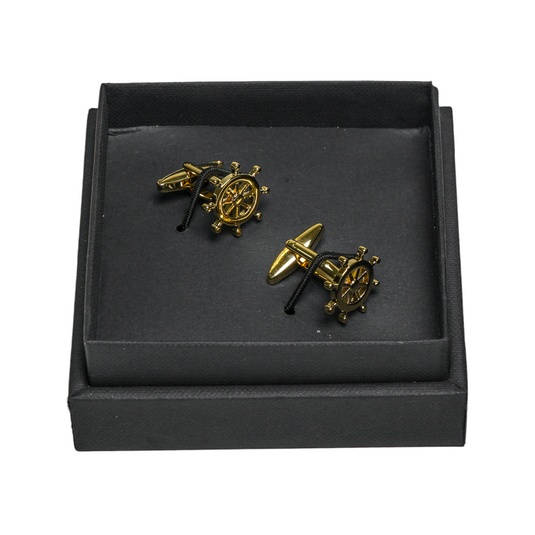Golden Ship Wheel Brass Cuff Links – Nautical Elegant Accessory
