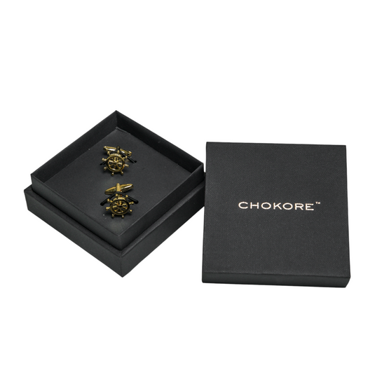 Golden Ship Wheel Brass Cuff Links – Nautical Elegant Accessory