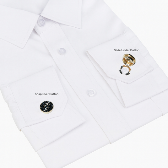 Black Enamel Floral Gold Brass Cuff Buttons – Easy-Fit Formal Wear