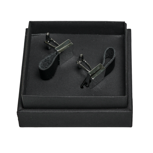 Leather & Silver Square Brass Cufflinks – Contemporary & Formal Wear