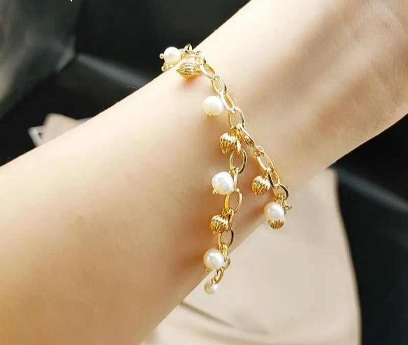 Chokore Link Chain Bracelet with White Freshwater Pearl
