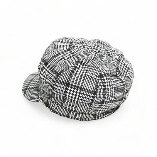 Chokore Vintage Houndstooth Newsboy Cap (Black)