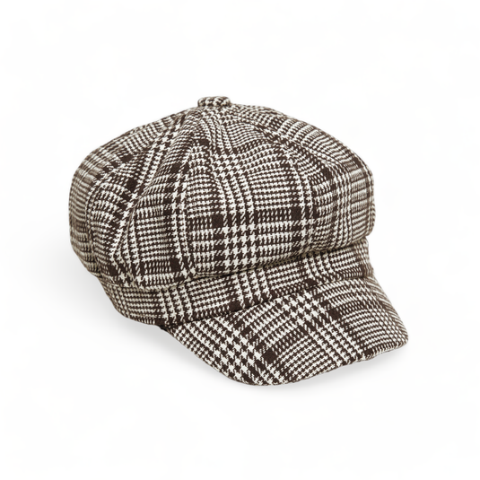Chokore Vintage Houndstooth Newsboy Cap (Khaki)