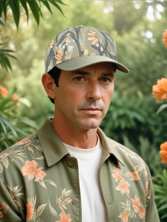 Chokore Tropical Style Leaf Print Baseball Cap (Olive Green)