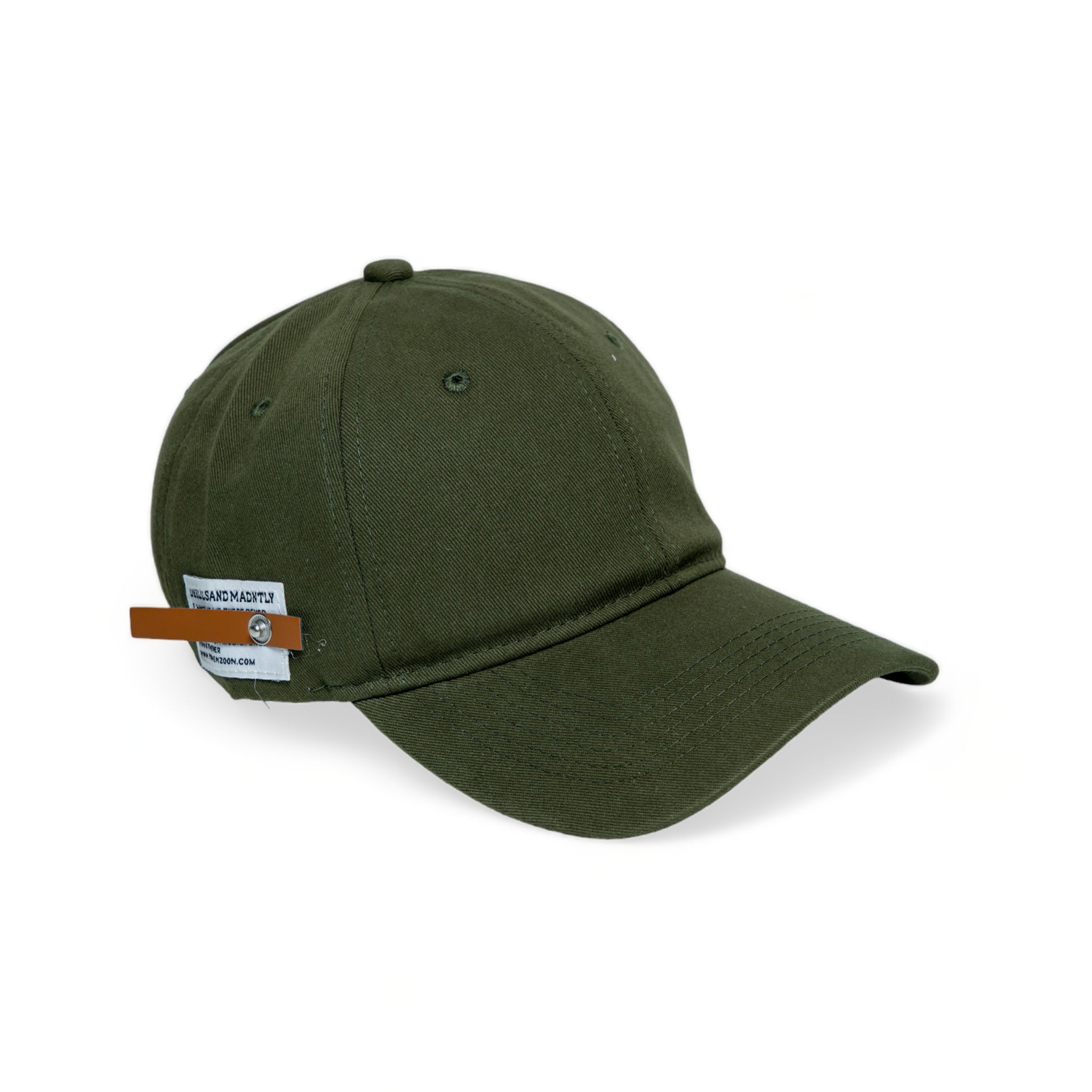 Chokore Curved Brim Leather Label Baseball Cap (Army Green)