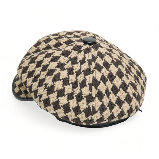 Chokore Vintage Checkerboard Beret Cap (Khaki & Brown)